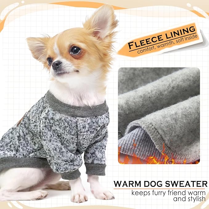 2 Pack 3.6-5.5lbs Dog Sweaters for Small Dogs Winter Dog Clothes Male Fleece Pet Sweaters Warm Thick Puppy Outfit Small Dog Sweater for Boy Girl Dogs Yorkie, Chihuahua, Pug, XS,Grey Navy