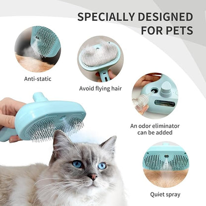 Pecait 3-in-1 Self-Cleaning Pet Brush for Shedding - Removes Static and Loose Hair from Dogs and Cats (Blue)
