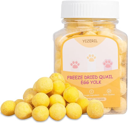 Freeze-Dried Quail Egg Yolk Cat Dog Treats,Single Ingredient Pet Snacks High Protein,Human Grade Grain-Free,Supports Skin & Coat (7.2oz)