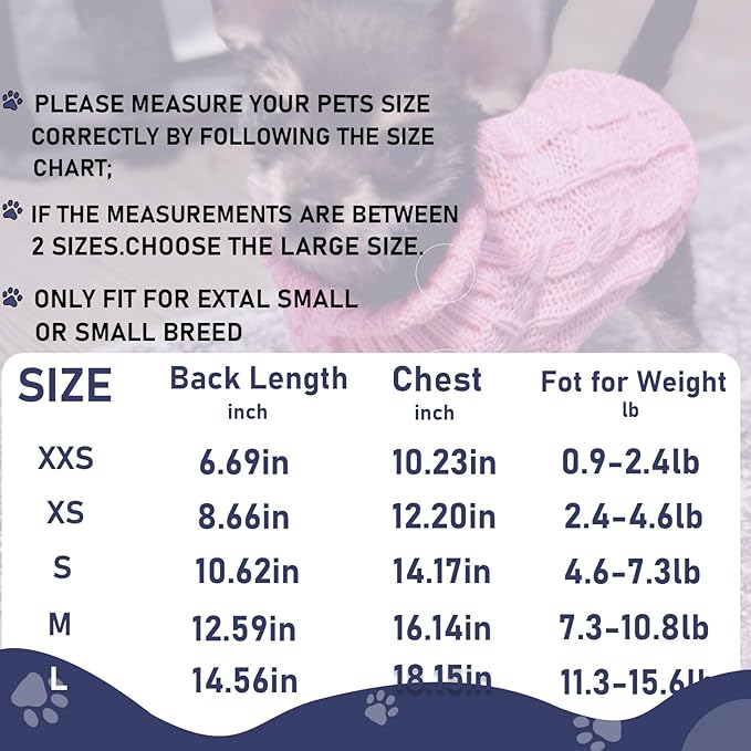 2 Pieces Dog Sweaters for Small Dogs, Chihuahua Yorkie Sweater, Dog Clothes for Small Dogs, Winter Warm Pullover Sweaters, Pet Cat Sweater Cold Weather Puppy Clothes Outfits (X-Small)