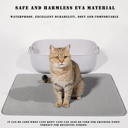 HCY&WLD Cat Litter Mat, 45x26/35x24/30x22/24x18 Inch Double Layer Cat Litter Box Mat, EVA Non-Slip, Waterproof Urine Proof Cat Litter Catcher Mat, Easy Clean Scatter Control (30x22 Inch, Khaki)