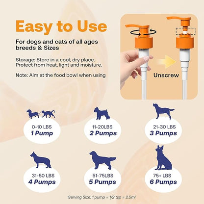 Wild Alaskan Salmon Oil for Dogs & Cats, Fish Oil Omega 3 Supplements with EPA & DHA for Skin & Coat, Immune, Brain, Joint and Heart Health, Dog & Cat Fish Oil Supplements with Pump- 8 oz