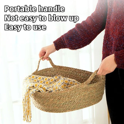 Rattan Cat Litter Pet Bed for Home Pet Supply Pet Sleeping Cat Beds Rattan Cat Dog Kitten Bed Basket Cooling Pet Nest Cat Supply Indoor Cat Cattail Grass to Weave (Cattail Split,Medium)