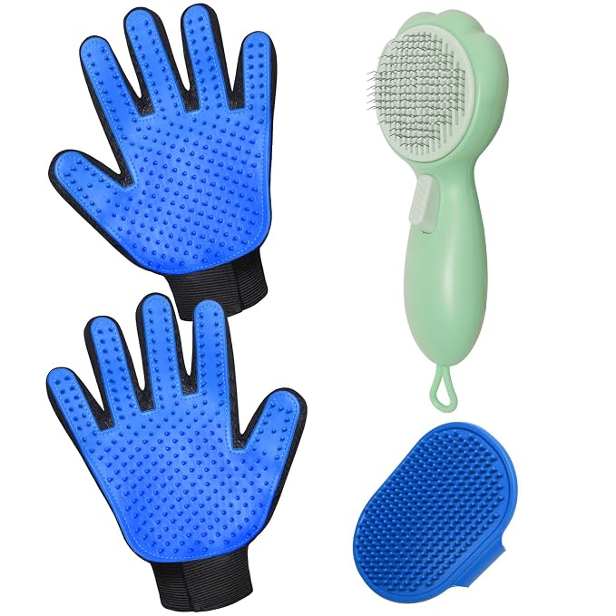 Cat Grooming Glove Brush,Self-Cleaning Slicker Pet Brush | Dog Bath Brush for Shedding and Grooming,Removes Loose Hair and Tangles,Promote Circulation for Short and Long Haired Pets