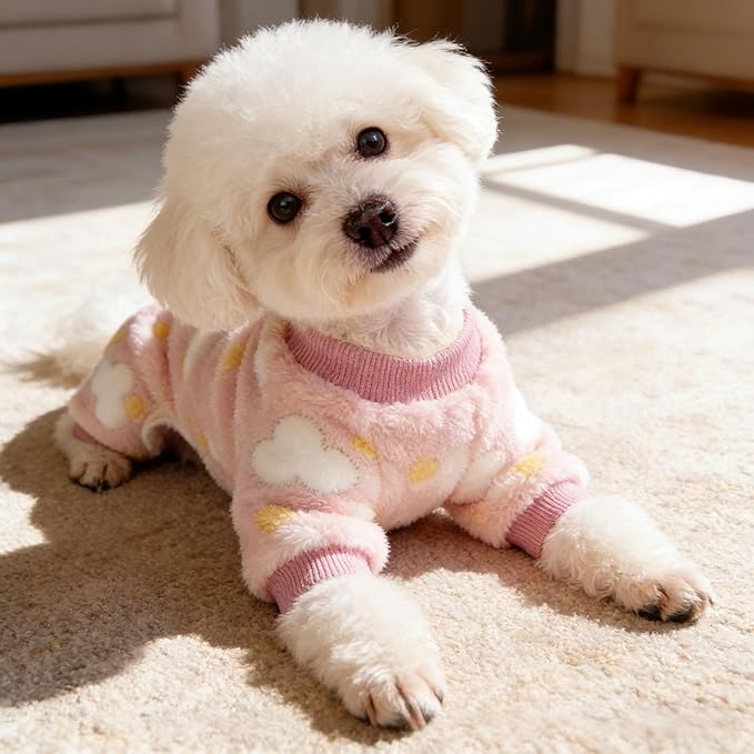 Dog Sweaters for Small Dogs Girl Dog Clothes Fleece Small Dog Pajamas Female Warm Dog Pjs Soft Dog Onesie Heart Chihuahua Clothes Pink Pet Puppy Pajamas, XS