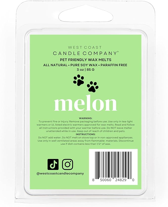 Pet Safe Wax Melts for Dogs | Non Toxic Soy Wax Melts | Natural, Paraffin-Free, Clean Burning | Odor Eliminating Wax Cubes | Melon
