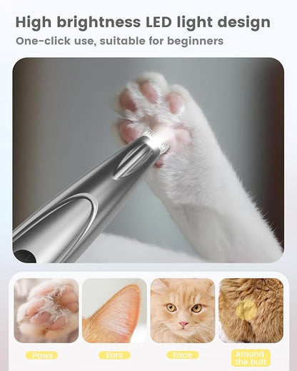 PAPMINI Dog Grooming Kit with LED Display, 35dB Ultra-Low Noise Dog Paw Trimmer, Cordless Hair Trimmer for Paws, Ears, Face, Rump with LED Light (Light Sliver)