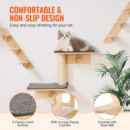 VEVOR Wall Mounted Cat Shelves and Perches with Jumping Boards, Cat Beds, Hammocks & Tree, Up to 40 lbs for Sleeping, Playing, Climbing - Set of 7