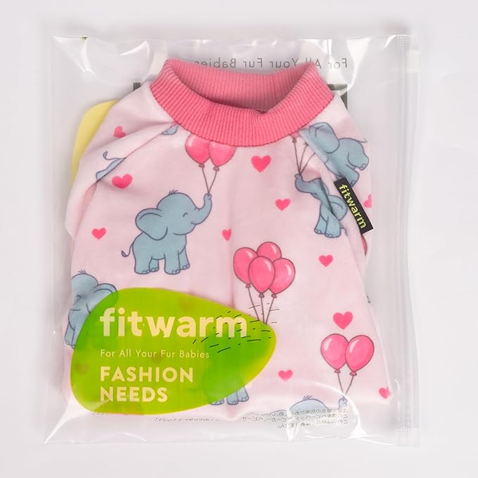 Fitwarm Elephant Fleece Dog Pajamas, Cozy Winter Clothes for Small Dogs Girl, Cute Pet Outfit, Pink, Blue, XS