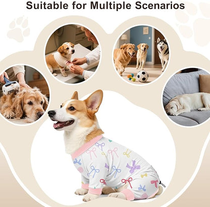 Bienbee Dog Pajamas, 4 Pack Dog Recovery Suit Shedding Suit Cute Soft Puppy Clothes Dogs Pjs Onesies Jammies Adjustable Breathable & Stretchy Clothes for Small Medium Large Dogs Girl Boy Puppy-XL