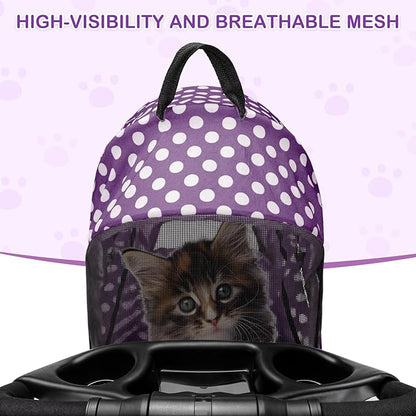 MoNiBloom 3 in 1 Foldable Pet Stroller for Small & Medium Dogs, Detachable Carrier, Car Seat, Push Button Entry, 4-Wheel Jogger for Pets up to 33 lbs, Purple Polka Dots