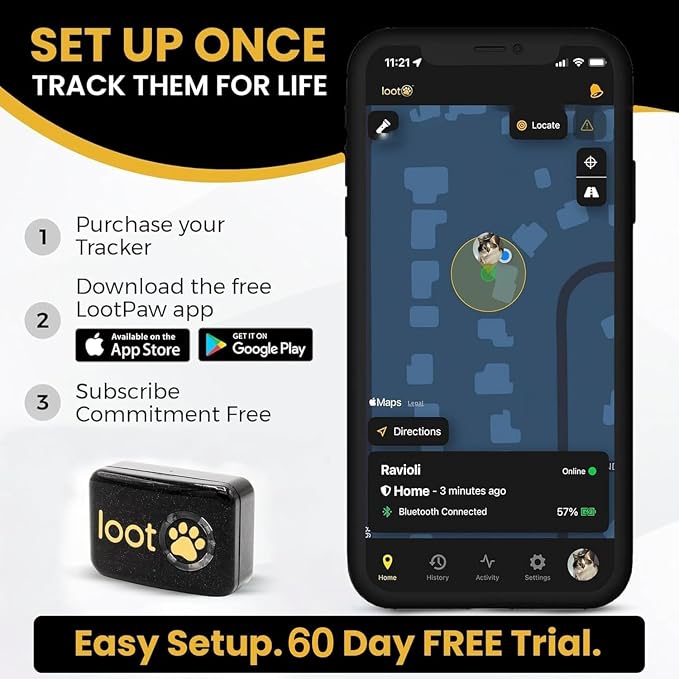 LootPaw+ GPS Cat Tracker Collar | Real Time Cat GPS Tracker with App & Vet Support | Lightweight Pet Tracker for Cats, Health & Activity Monitor | 60-Day Free Trial