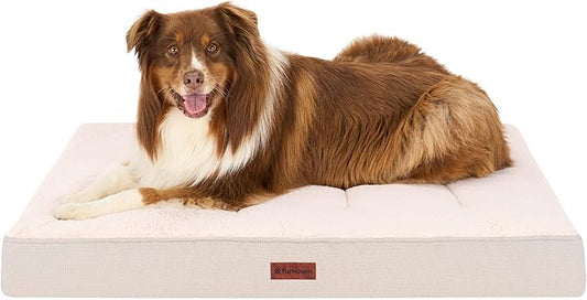 Furhaven Orthopedic Dog Bed – Classic Cushion with Plush Tufted Top, Supportive Foam Mattress, Removable Washable Cover, Joint Relief - Wheat, Jumbo