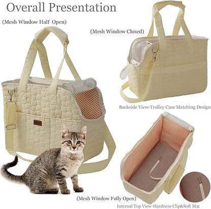 Small Dog Bag Puppy Purse Carrier for Adult Cat Rabbits Bunny Carriers Large Cat,with Multiple Pockets,Breathable Mesh,Traveling Pets Tote Picnic Outdoor 15lb (Beige2, Large)