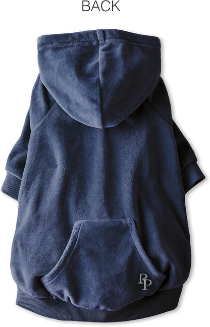 Pet Passion Cooper II Organic Cotton Velour Dog Hoodie Pet Coat for Small, Medium and Large Dogs, Navy, XX-Small (4-7 lbs)