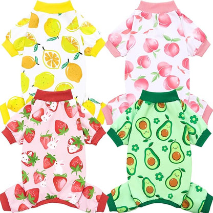 XPUDAC 4 Pieces Dog Pajamas Small Sized Dogs Boy Girl Strechy Soft Pjs Summer Pet Clothes for Dog Cat Puppy Onesies, L