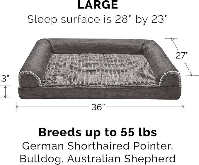 Furhaven Replacement Dog Bed Cover Luxe Faux Fur & Performance Linen Sofa-Style, Machine Washable - Charcoal, Large