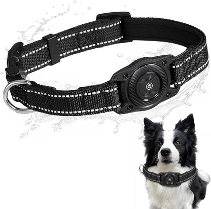 Air Tags Dog Collar, Waterproof Pet Collar with Air-Tag Chip for Apple Find My (iOS only) (Black, M)
