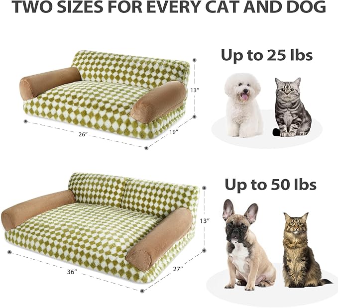BFPETHOME Dog Couch Bed & Cat Couch Bed, Pet Couch Bed for Medium Pet, Cute Dog Sofa Bed, Cat Sofa & Pet Sofa with Non-Slip Bottom, Checkered Dog Bed with Washable Cover (Green&White)