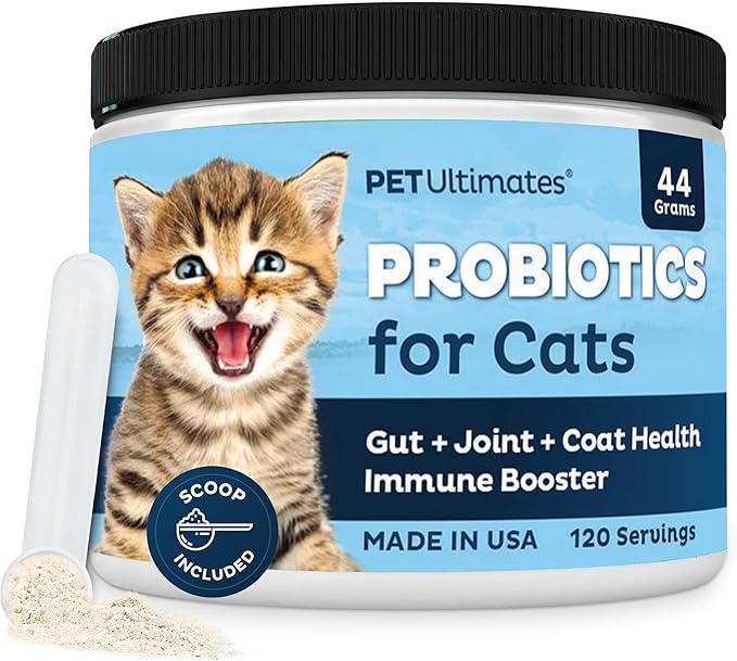 Pet Ultimates Probiotics for Cats (44g/120 Servings) – 20-Species Cat Probiotic Powder – Daily Digestive & Gut Health Support with Digestive Enzymes – Tasteless Supplements for Cats