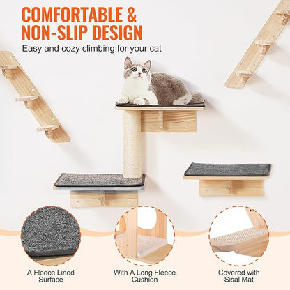 VEVOR Wall Mounted Cat Shelves, Cat Wall Shelves and Perches with Jumping Boards, Cat Beds, Hammocks & Cat Tree, Cat Furniture and Shelves up to 40 lbs for Sleeping, Playing, Climbing, Set of 9