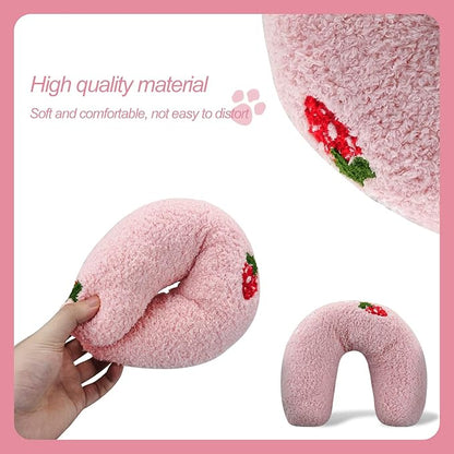 Andiker Pillows for Cats, U Shape Soft Fluffy Kitten Pillow to Lay On Cat Bed Pillow Ultra Soft Pet Pillow for Cat Fluffy Cats Pillows for Indoor Cats and Puppies to Improve Sleep Quality(Pink)