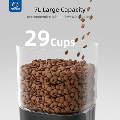 PAPIFEED Automatic Cat Feeder 2 Cats, 2.4G WiFi Cat Food Dispenser with App Control, 7L Slow Feed Timed Cat Feeders for Dry Food, 10 Meals/Day, 12 Portions/Meal, Dual Power Supply, Black