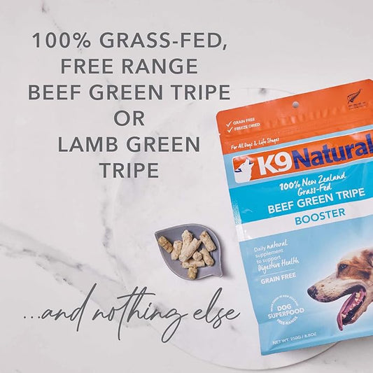 K9 Natural Freeze Dried Dog Food Topper, Organ Meat Blend for Digestive Support, Human-Grade Puppy and Dog Meal Booster, Beef Green Tripe, 8.8oz