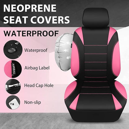 CAR PASS Waterproof Car Seat Covers Full Sets, Universal Fit Seat Covers for Cars, EVA Neoprene Seat Cover Set Full Sets, Interior Covers for Auto SUV,Vans,sedans, Trucks,(Black Pink)