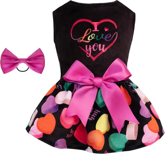 CuteBone I Love U Dress Velvet for Small Dogs Girl Puppy Dresses Black Dog Clothes CVA11L-D