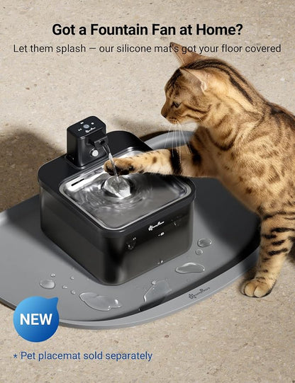 DownyPaws Cat Water Fountain Cordless, Pet Fountain, Black Pro, 6 Filters | Wireless Cat Drinking Water Fountains for Cats Indoor, Fursink , Battery Operated, Motion Sensor, Ultra Quiet Pump, BPA-Free