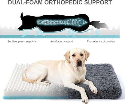 Orthopedic Dog Bed for Large Dogs, Dual-Layer Memory & Egg-Crate Foam, Washable Warm Winter Plush Cover, Waterproof Liner, Non-Slip Bottom, Crate/Kennel Pad, 41 x 27 Inch, Dark Gray