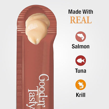 Good 'N' Tasty Savory Spoonables with Real Salmon, Tuna & Krill, 10 Count Tube, Triple Flavor Squeezable Lickable Wet Treats for Cats with Built-in Spoon for Less Mess