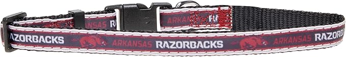 Pets First Collegiate PET Collar New Version Arkansas Razorbacks Dog Collar, Size Small. Best Sports Team Color for Dogs & Cats. A Shiny & Colorful Dog & Cat Collar Licensed by The NCAA