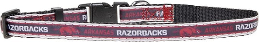 Pets First Collegiate PET Collar New Version Arkansas Razorbacks Dog Collar, Size Small. Best Sports Team Color for Dogs & Cats. A Shiny & Colorful Dog & Cat Collar Licensed by The NCAA