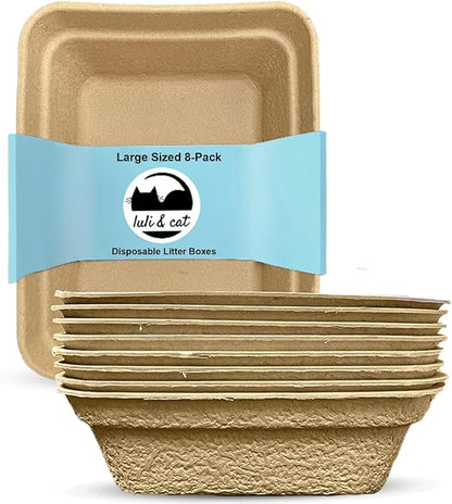 8-Pack Disposable Litter Boxes for Cats | Size Large | Durable and Water Resistant