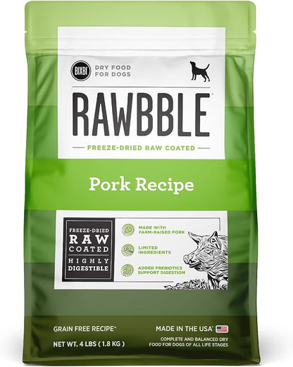 BIXBI Rawbble Freeze-Dried Raw Coated Dog Food, Pork – Fresh Meat, No Meat Meals, Grain-Free – USA Made, 4 lbs