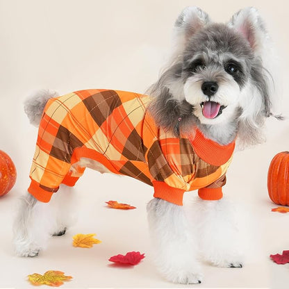 XPUDAC Plaid Dog Pajamas for Small Medium Sized Doggie Thanksgiving Cozy Strechy Dog Pjs for Boy Girl Autumn Season Puppy Clothes Cat Pet Outfits, 221-L