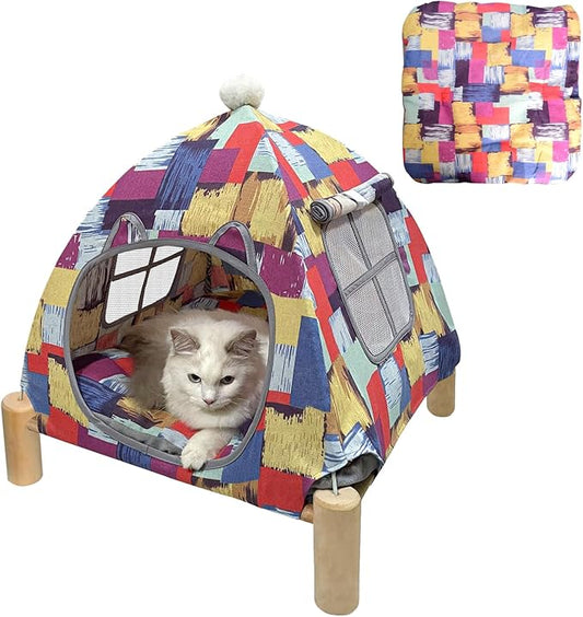 Pozico Portable Cat Tent Bed – Lightweight Foldable Cat House with Soft Washable Cushion, Warm Enclosed Cave for Kittens, Indoor Cats & Small Dogs