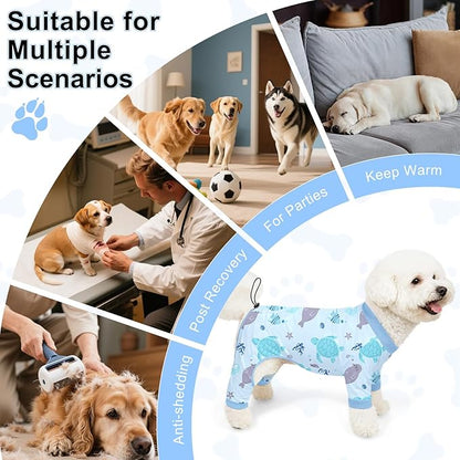 Bienbee Dog Pajamas, 4 Pack Dog Recovery Suit Shedding Suit Cute Soft Puppy Clothes Dogs Pjs Onesies Jammies Adjustable Breathable & Stretchy Clothes for Small Medium Large Dogs Girl Boy Puppy-M