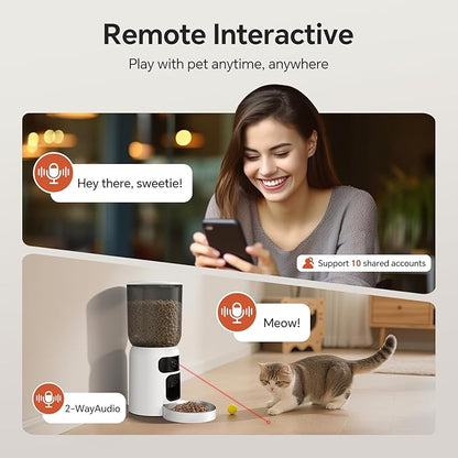 Automatic Cat Feeder with Two Camera: 5G WiFi Automatic Dog Feeder with Laser Pointer, 6L Automatic Cat Food Dispenser with Night Vision for Multiple Pet, Detachable for Easy Clean -24 Cup