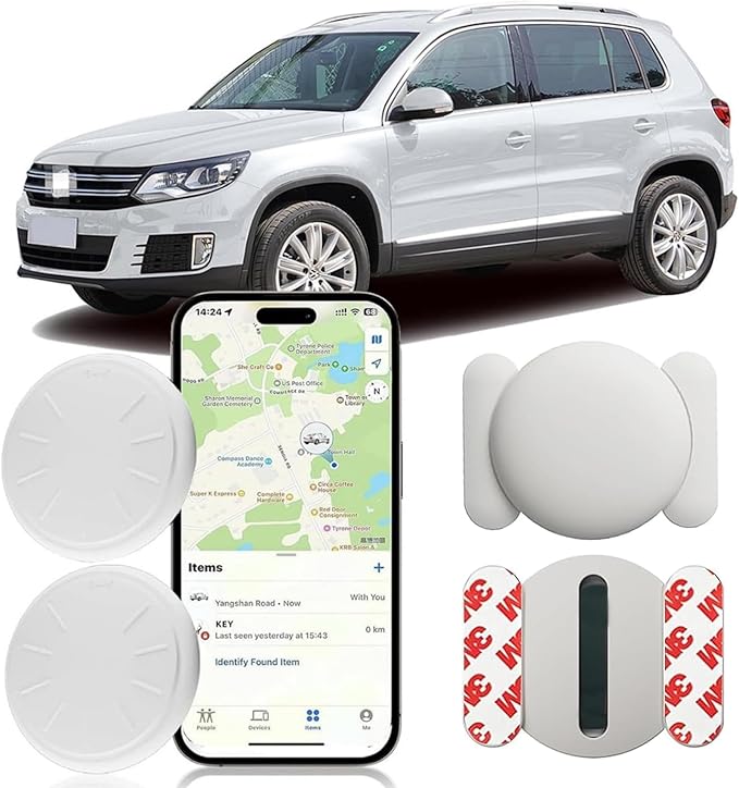 Mini GPS Tracker for Vehicles,Car GPS Tracker Work with Apple Find My(iOS Only),No Monthly Fee Mini Hidden Car Tracker with Magnetic Case (White,2PCS)