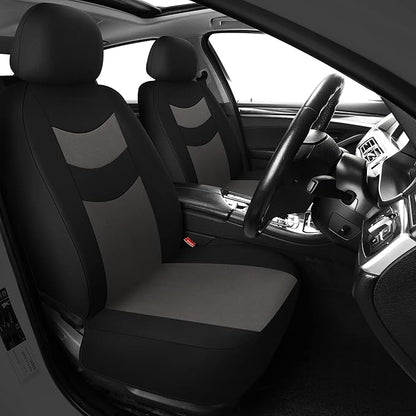 Universal Car Seat Covers for Front Seats, Cloth Front Car Seat Cover, Easy to Install, Breathable and Washable Universal Interior Covers for Auto, SUV, Sedan, Van, Airbag Compatible, Black & Charcoal