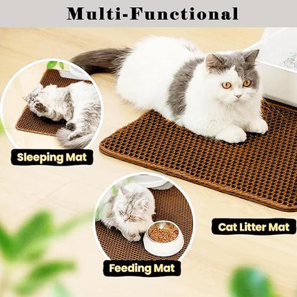 HCY&WLD Cat Litter Mat, Honeycomb Double Layer Cat Litter Trapping Mat, Waterproof Urine Proof Non-Slip, Scatter Control, Less Waste, Easier to Clean (Brown, 24" X 18")