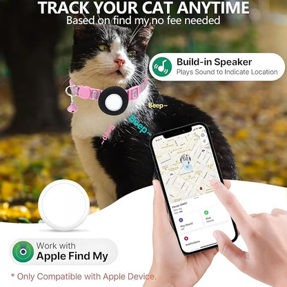 GPS Tracker for Cats, Mini GPS Pet Tracker with Collar, IPX8 Waterproof Cat Trackers Collar,No Monthly Fee,Work with Apple Find My(iOS Only),Smart Trackers for Pets-Pink-3