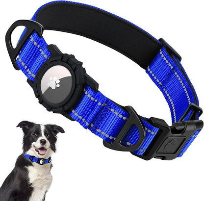 Taglory AirTag Dog Collar with Waterproof Holder for Medium Dogs, Navy Blue | Reflective for Night Walks & Low-Light Safety, Track Your Pup Peace of Mind, Adjustable Soft Padded, No More Dangling Tags M