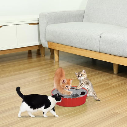 Pawaboo Interactive Cat Toy with Running Mouse, Electronic Motion Cat Toy Automatic Teaser for Indoor Cats, Pop and Play Hide Seek Cats Toys Hunting Mouse for Pet Kitten Play Fun Exercise, Red