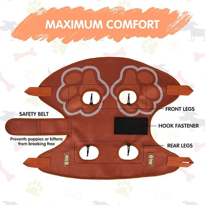 Paws n' Cradle Dog Grooming Hammock Harness for Dogs & Cats - Complete Kit with Adjustable Leg Fittings, Comb, Nail Clipper, File, Hook & Loop Strap, Adjustable Hanging Straps & Snap Hooks (Medium)