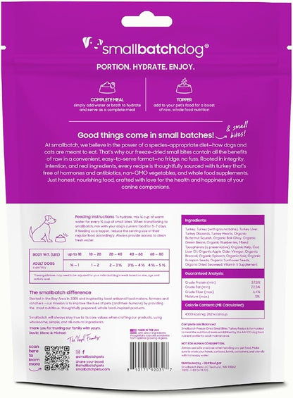 smallbatch Pets Freeze-Dried Raw Dog Food – Turkey Recipe – 7oz Small Bites – High Protein, Grain Free – Complete Meal or Topper – Made in USA with Organic Superfoods7 Oz, Turkey