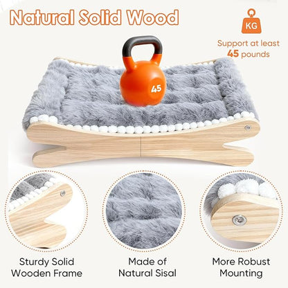 Plush Elevated Cat Bed - Cozy Raised Cat Hammock with Solid Wood Frame, Soft Furry Cushion for Indoor Cats & Small Dogs, Multi-Color Options(Grey)